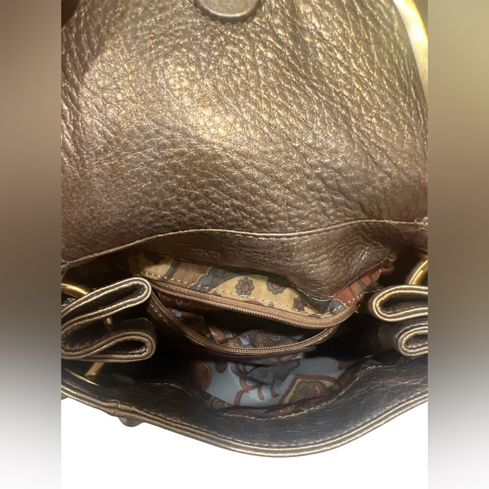 Vintage B Makowsky Bronze Metallic Leather Kiss-Lock Satchel Pristine Condition - Picture 11 of 13